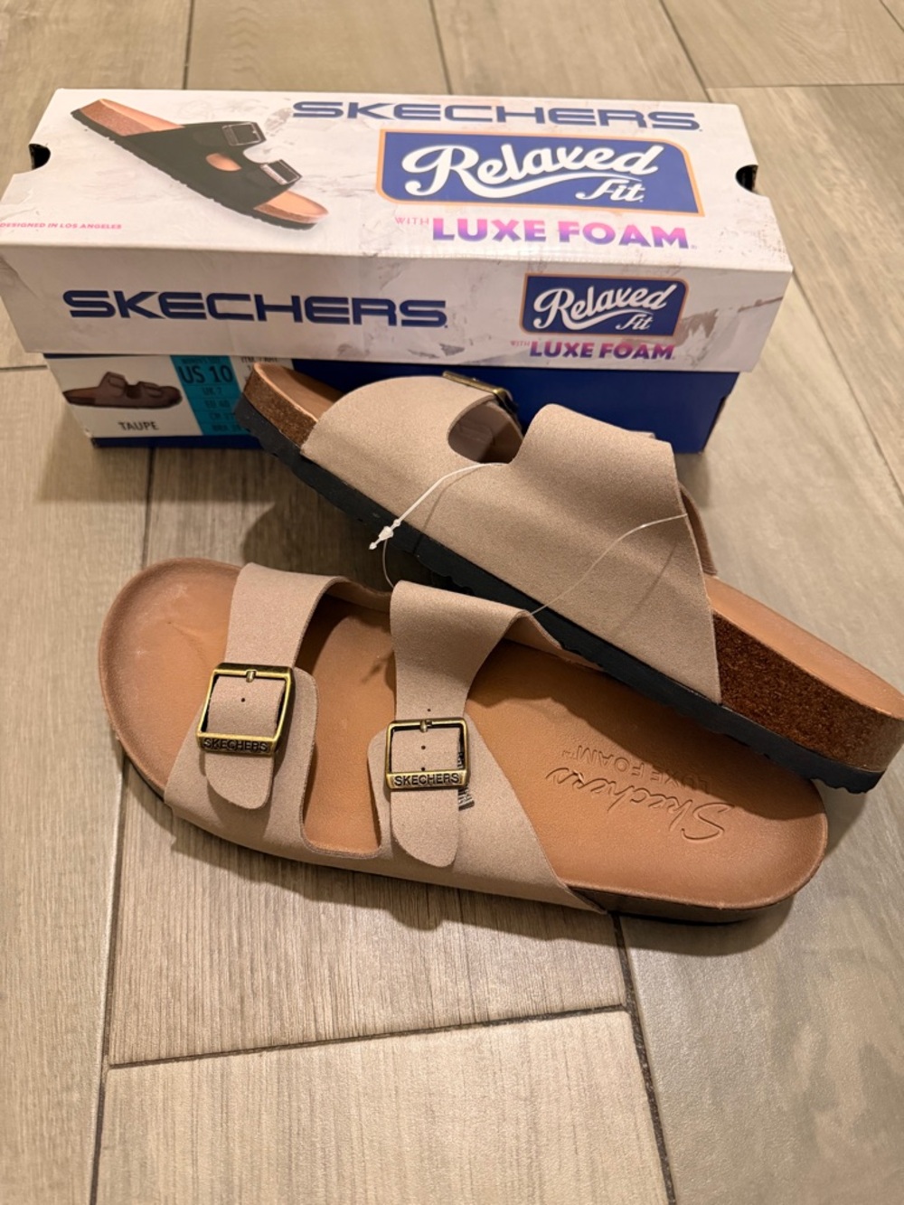 ‼️Skechers Double-Buckle‼️NEW Sandals in Tan with Gold Buckles - Picture 5 of 6